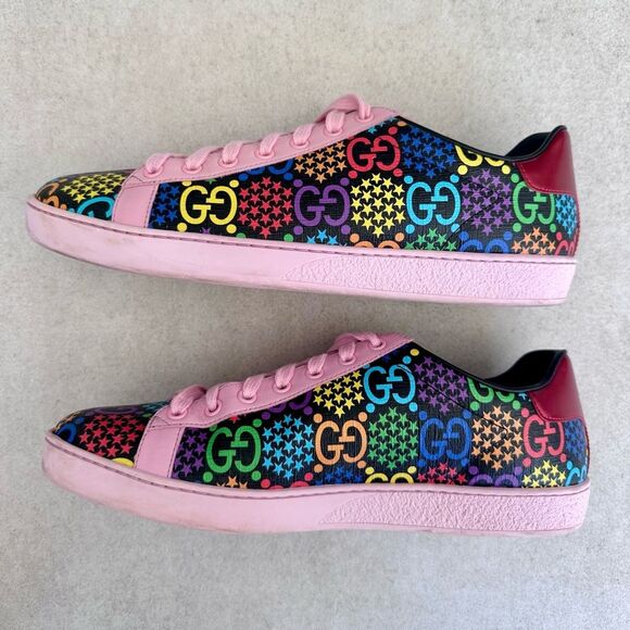 Gucci GG Supreme Monogram Psychedelic Ace Sneakers Multicolor Sugar Pink EU 39.5 - Picture 6 of 9